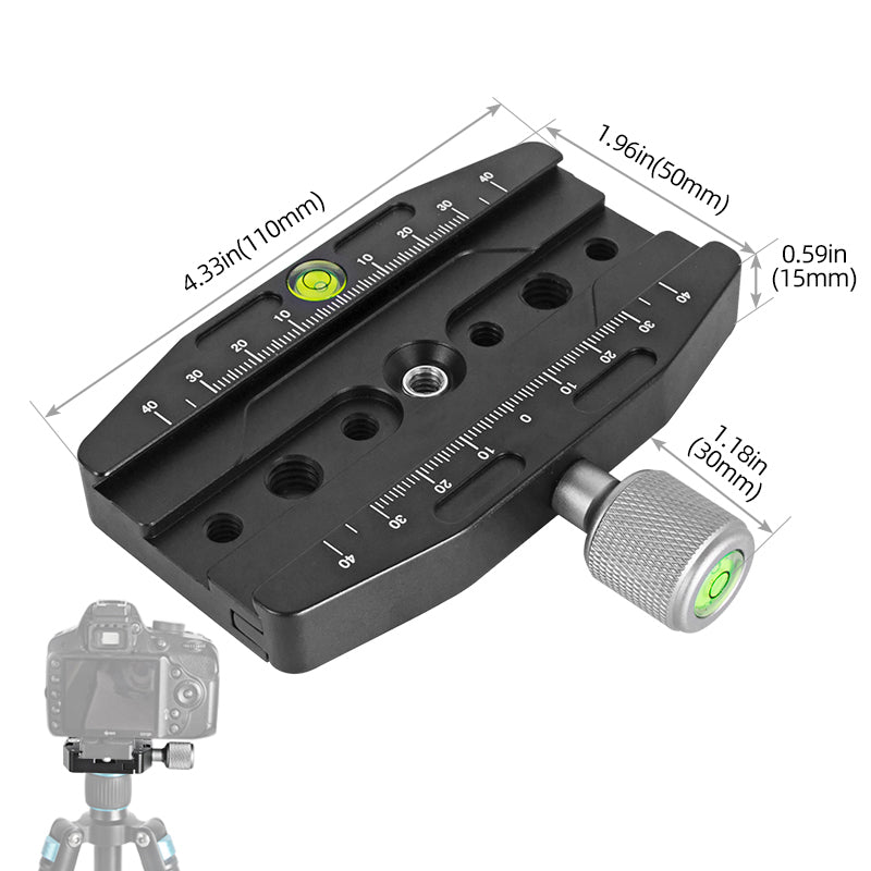 QR-110N Quick Release Tripod Mount Base Gimbal Clamp Adapter with 3x3 / 8inch, 4x1 / 4inch for Universal SLR Camera