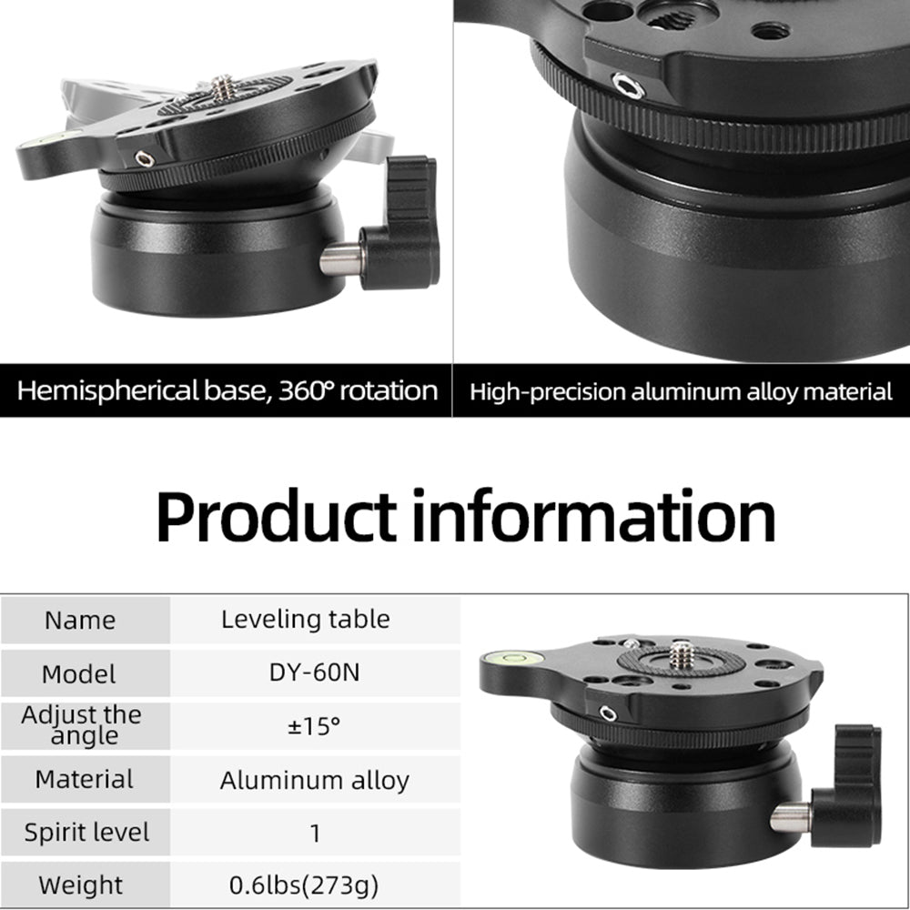 Uniqkart DY60N-A / S Tripod Leveling Base Half Ball Quick Tilted Up / Down 15 Degrees for Canon Nikon DSLR Cameras