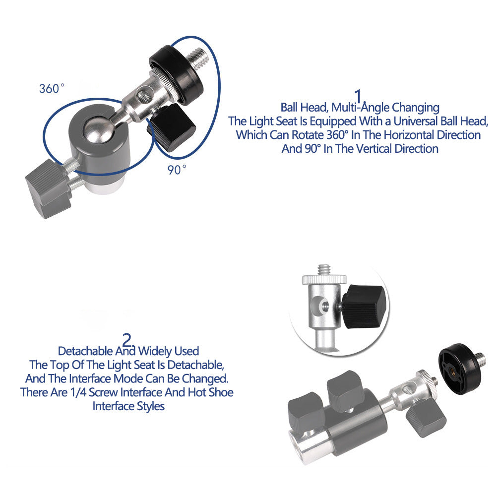 E003 Photography Reflector Holder Photo Video Studio 1 / 4" Metal Light Mount Adapter with Umbrella Hole