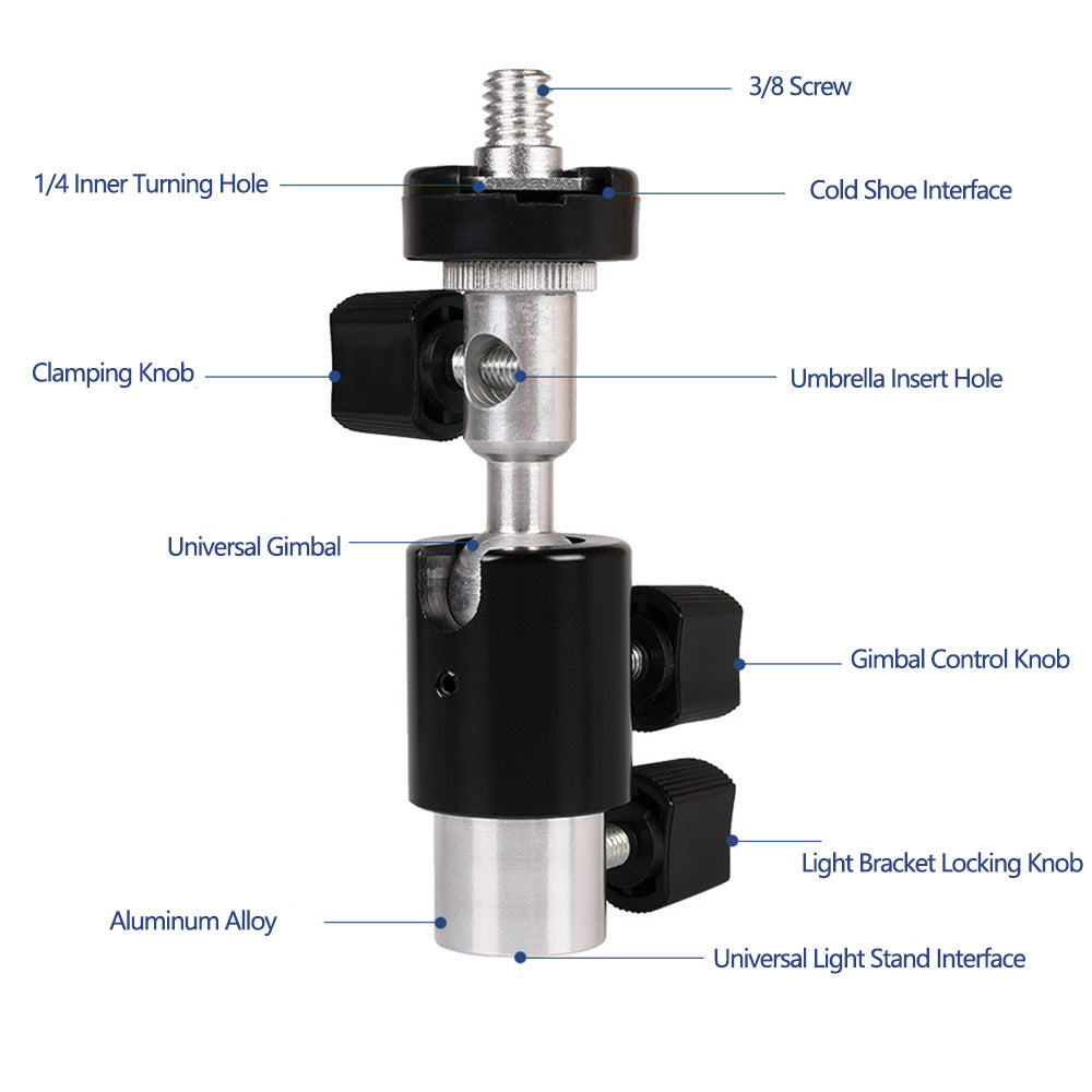 E003 Photography Reflector Holder Photo Video Studio 1 / 4" Metal Light Mount Adapter with Umbrella Hole