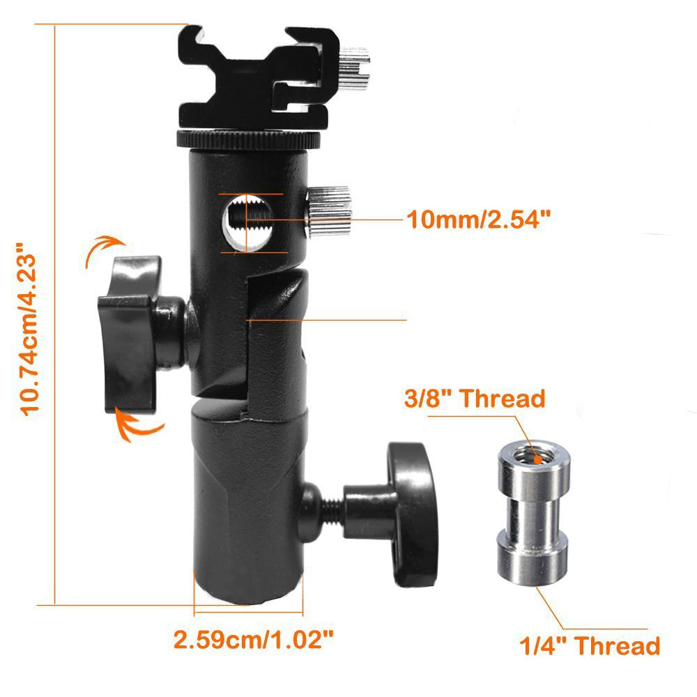 E005 Metal Flash Light Tripod Camera Mount Adapter with 3 / 8inch to 1 / 4inch Converter, Photography Reflector Holder with Umbrella Hole