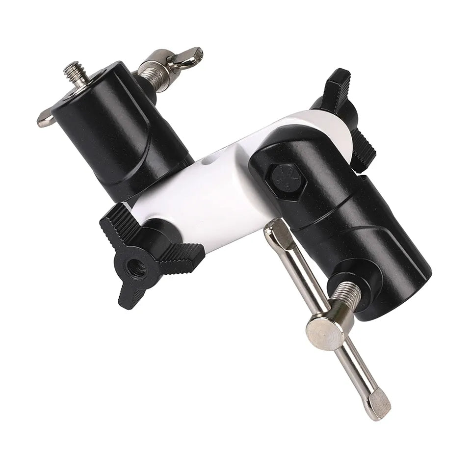 E008 U-Shape Type Swivel Flash Bracket 3-Section Aluminum Alloy Flash Mount Light Stand with Umbrella Hole - Black / White