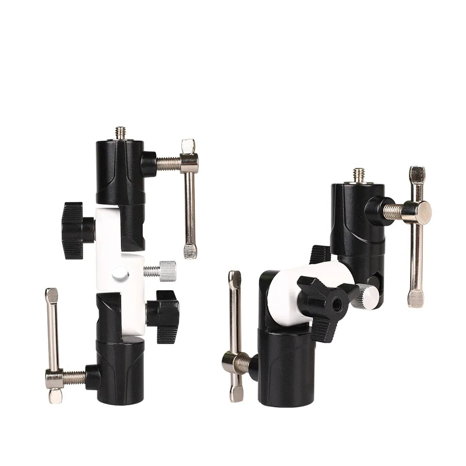 E008 U-Shape Type Swivel Flash Bracket 3-Section Aluminum Alloy Flash Mount Light Stand with Umbrella Hole - Black / White