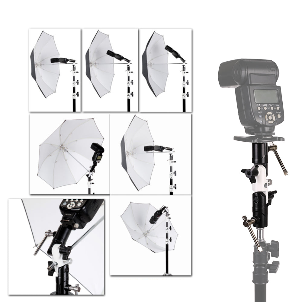E008 U-Shape Type Swivel Flash Bracket 3-Section Aluminum Alloy Flash Mount Light Stand with Umbrella Hole - Black / White