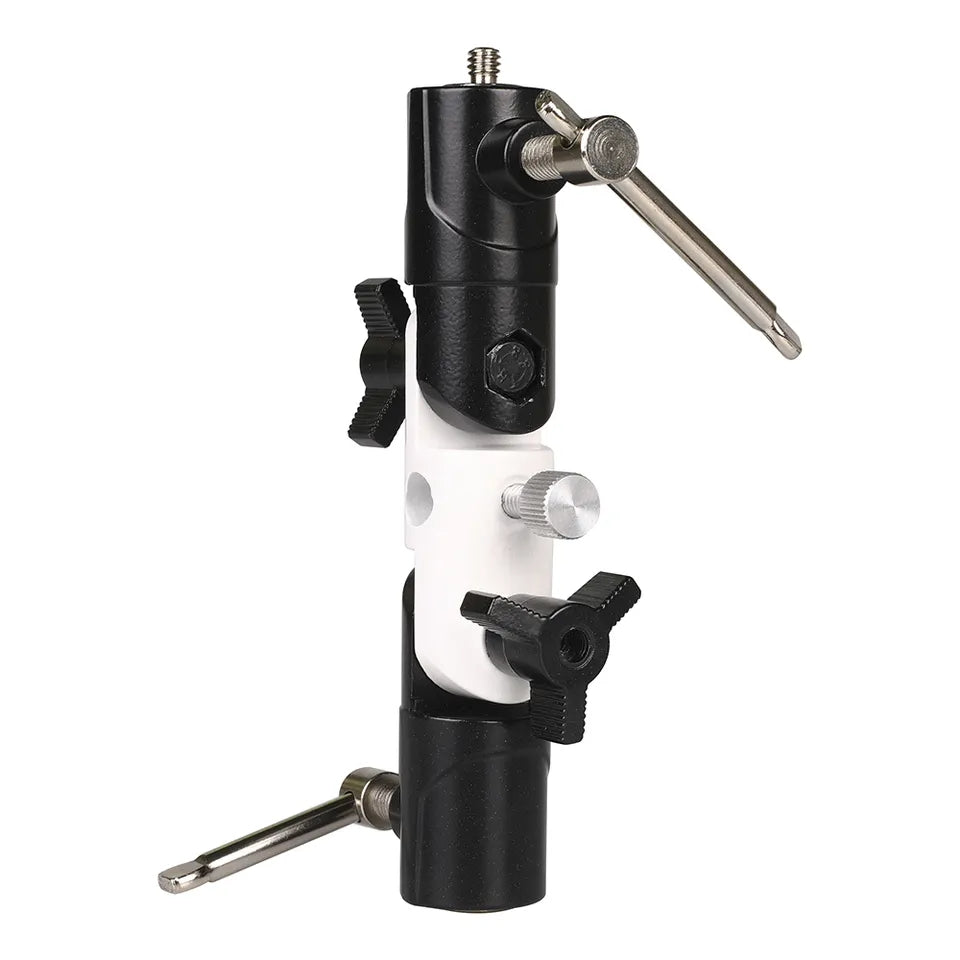 E008 U-Shape Type Swivel Flash Bracket 3-Section Aluminum Alloy Flash Mount Light Stand with Umbrella Hole - Black / White