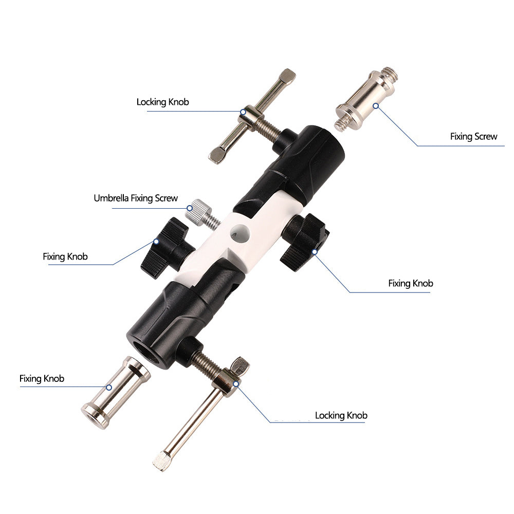 E008 U-Shape Type Swivel Flash Bracket 3-Section Aluminum Alloy Flash Mount Light Stand with Umbrella Hole - Black / White