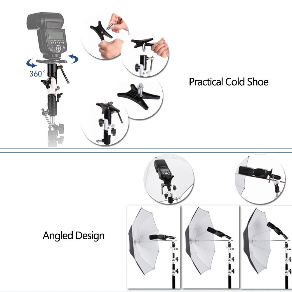 E008 U-Shape Type Swivel Flash Bracket 3-Section Aluminum Alloy Flash Mount Light Stand with Umbrella Hole - Black / White