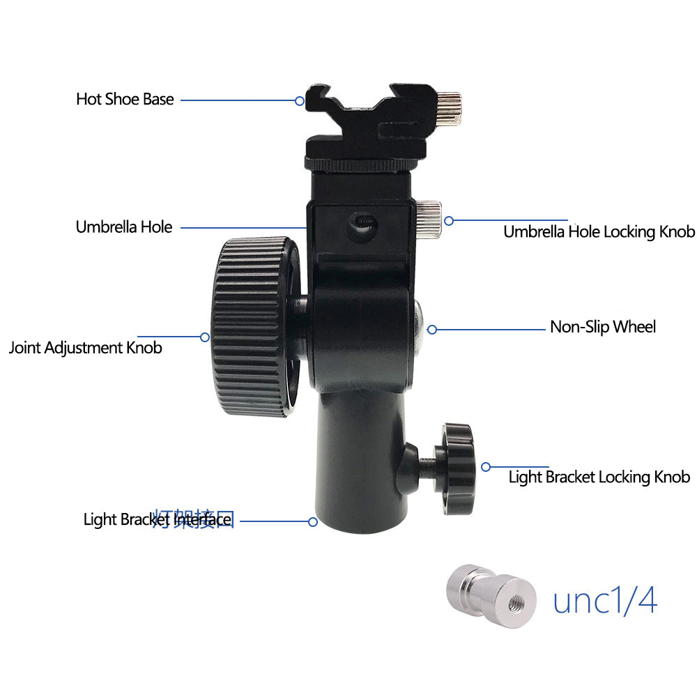 E037 Aluminum Alloy D Type Flash Shoe Umbrella Holder Mount Light Stand Swivel Bracket