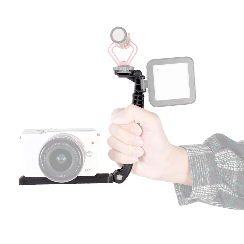 E016 Photography Video Flash SLR Camera Grip L-Shape Bracket Holder with Extend Cold Shoe Interfaces