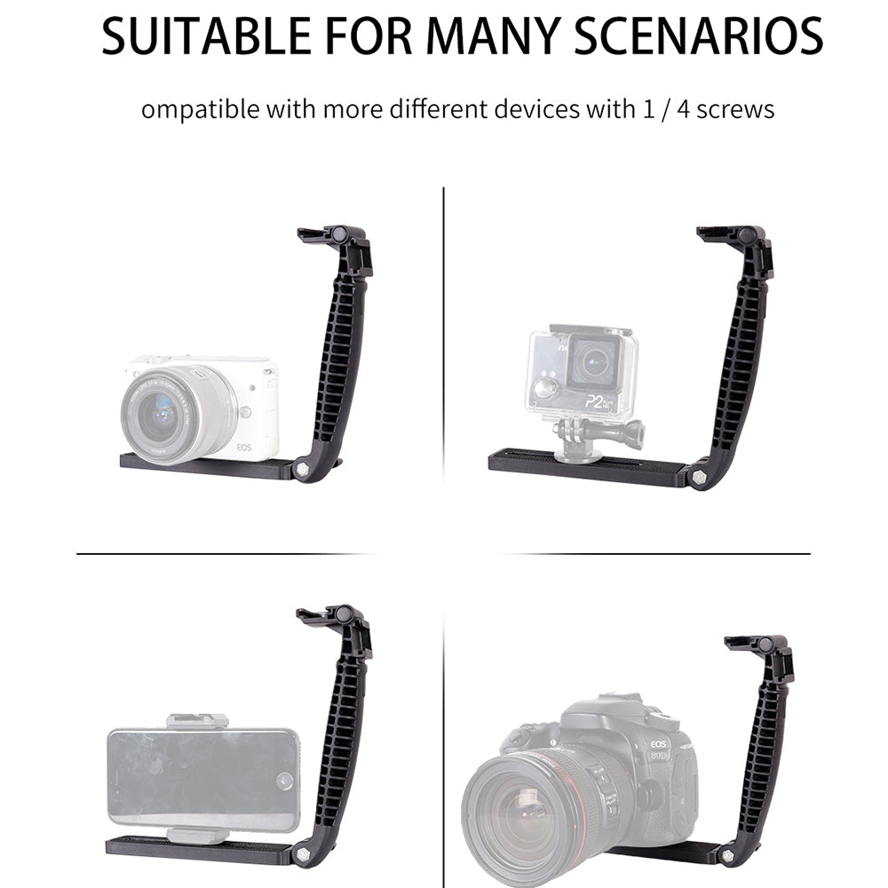 E016 Photography Video Flash SLR Camera Grip L-Shape Bracket Holder with Extend Cold Shoe Interfaces
