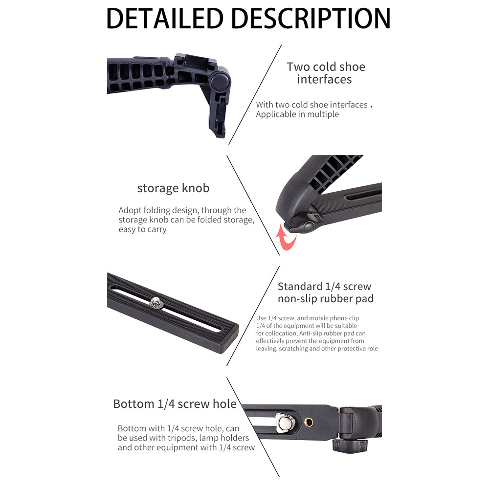 E016 Photography Video Flash SLR Camera Grip L-Shape Bracket Holder with Extend Cold Shoe Interfaces