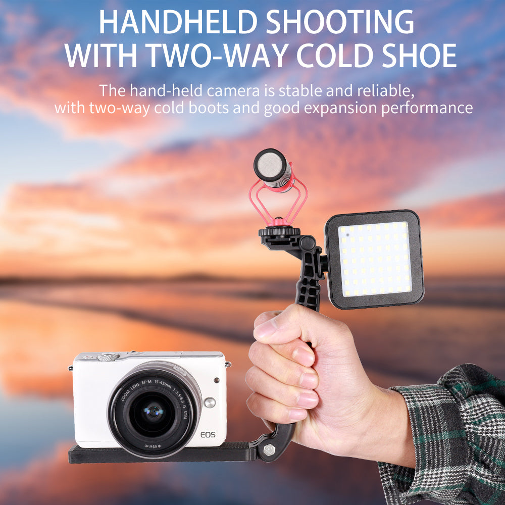 E016 Photography Video Flash SLR Camera Grip L-Shape Bracket Holder with Extend Cold Shoe Interfaces