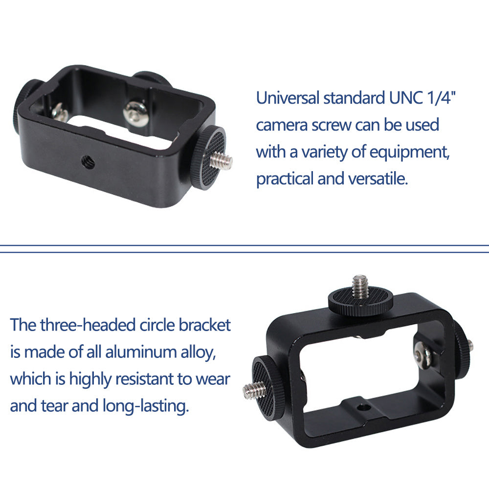 E038 3-Head Cell Phone Mount Adapter Aluminum Alloy Light Action Camera Holder for Tripod, Live Streaming Photography Accessories