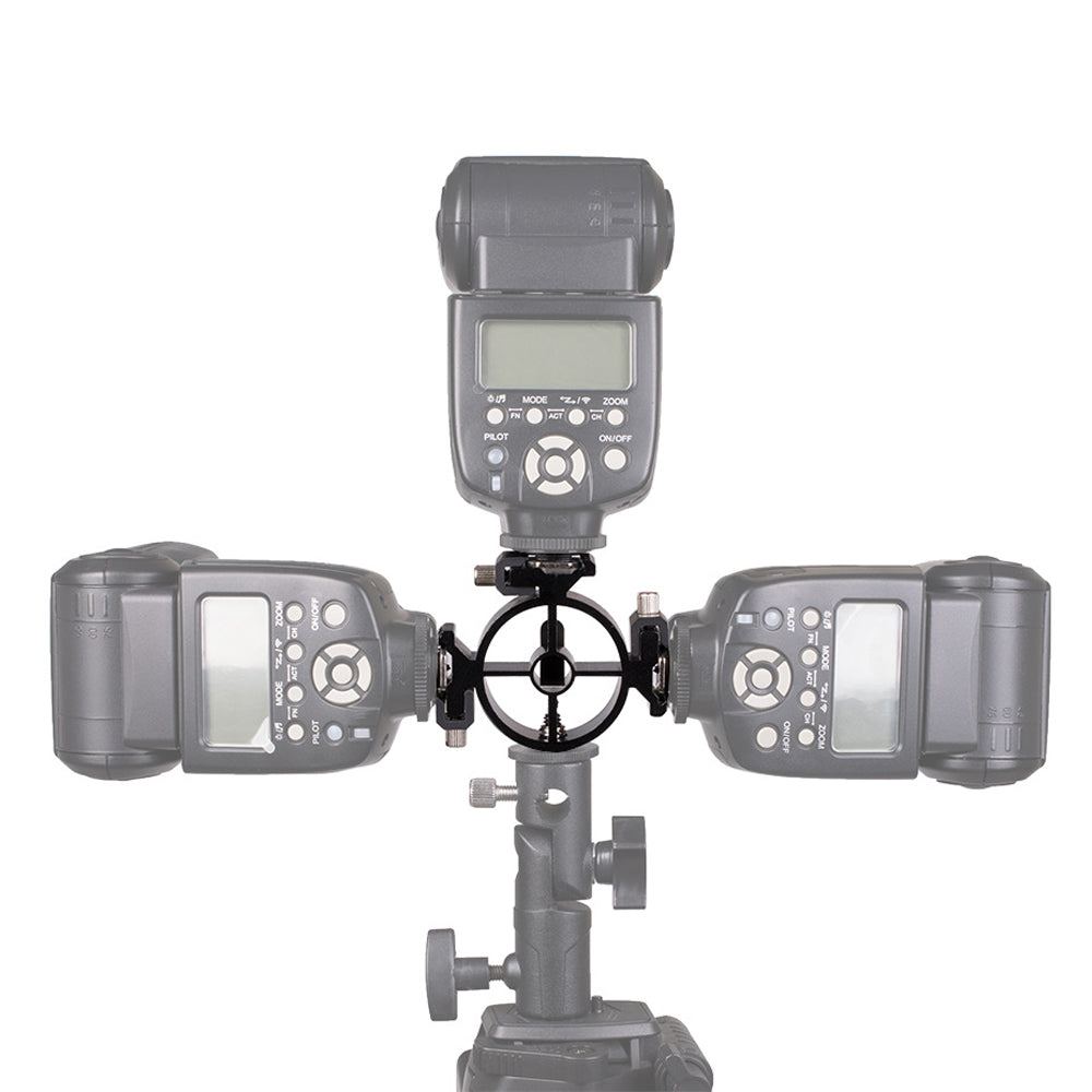 E042 R01 3-Head Hot Shoe Bracket for DSLR Camera Flash Hot Shoe Mount Holder with Umbrella Hole