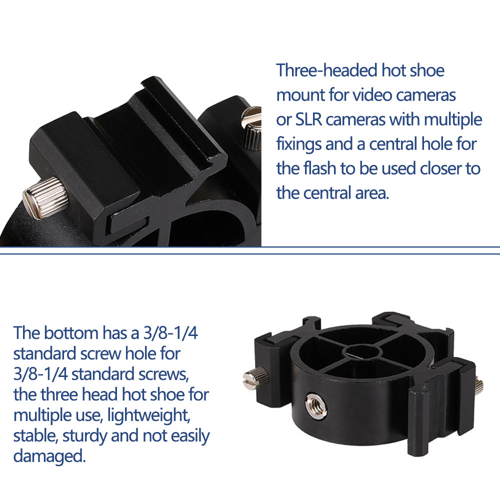 E042 R01 3-Head Hot Shoe Bracket for DSLR Camera Flash Hot Shoe Mount Holder with Umbrella Hole
