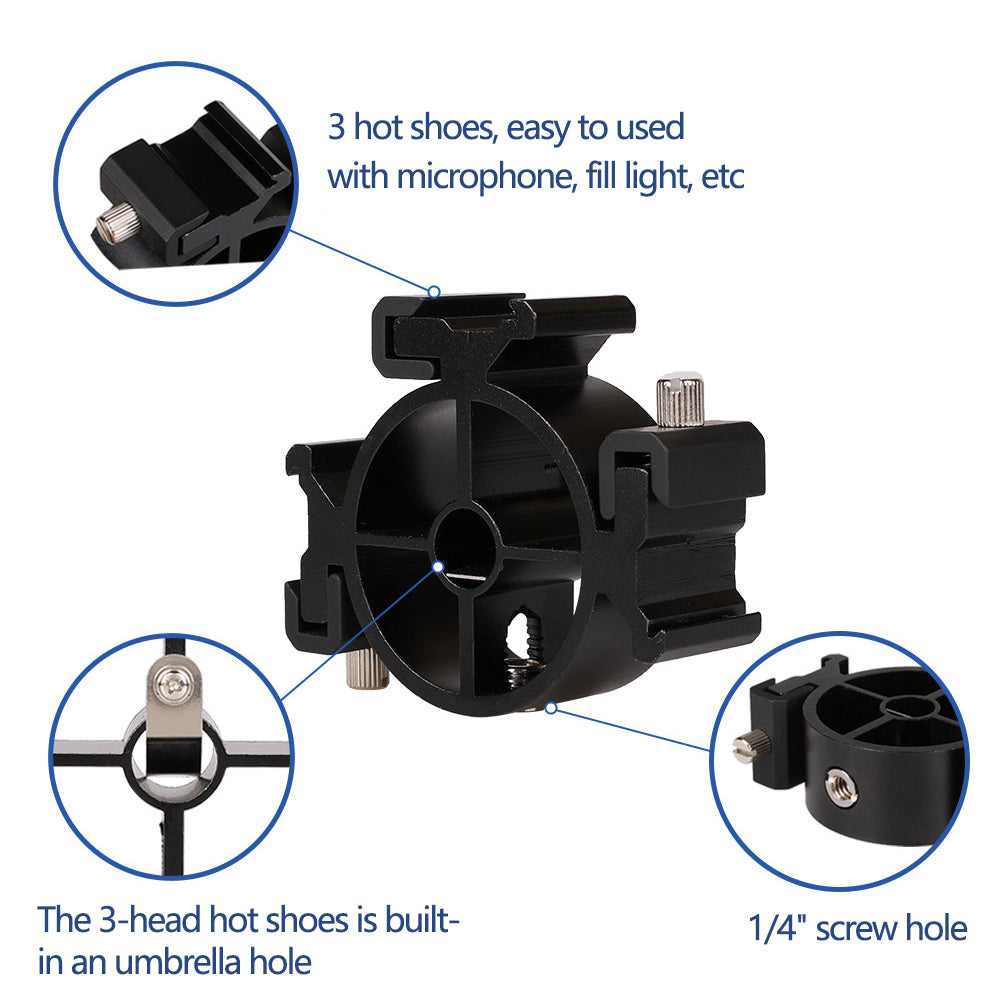 E042 R01 3-Head Hot Shoe Bracket for DSLR Camera Flash Hot Shoe Mount Holder with Umbrella Hole