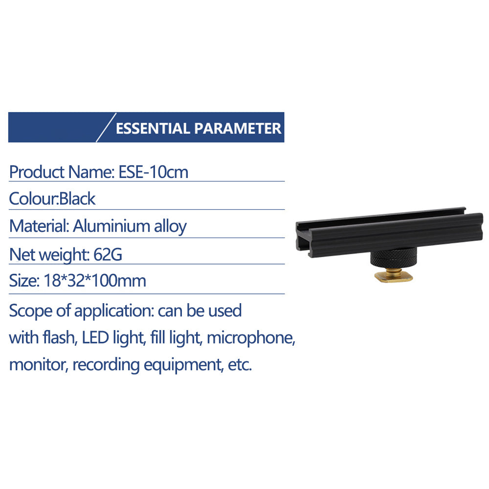 E047 10cm Aluminum Alloy Camera Hot Shoe Mount Extended Rail Slider for Flash LED Light Microphone