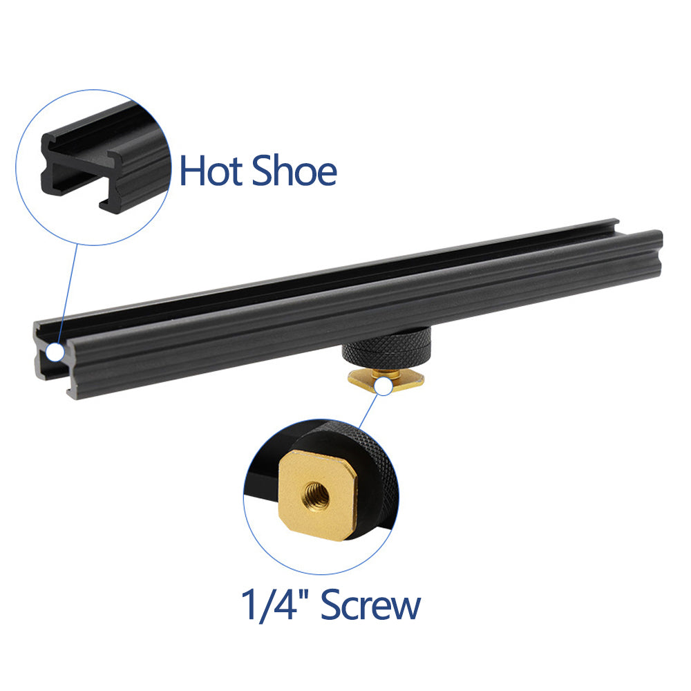 E046 For Nikon / Canon / Sony Camera 20cm Aluminum Alloy Cold Shoe Extension Rail for Fill Light Microphone