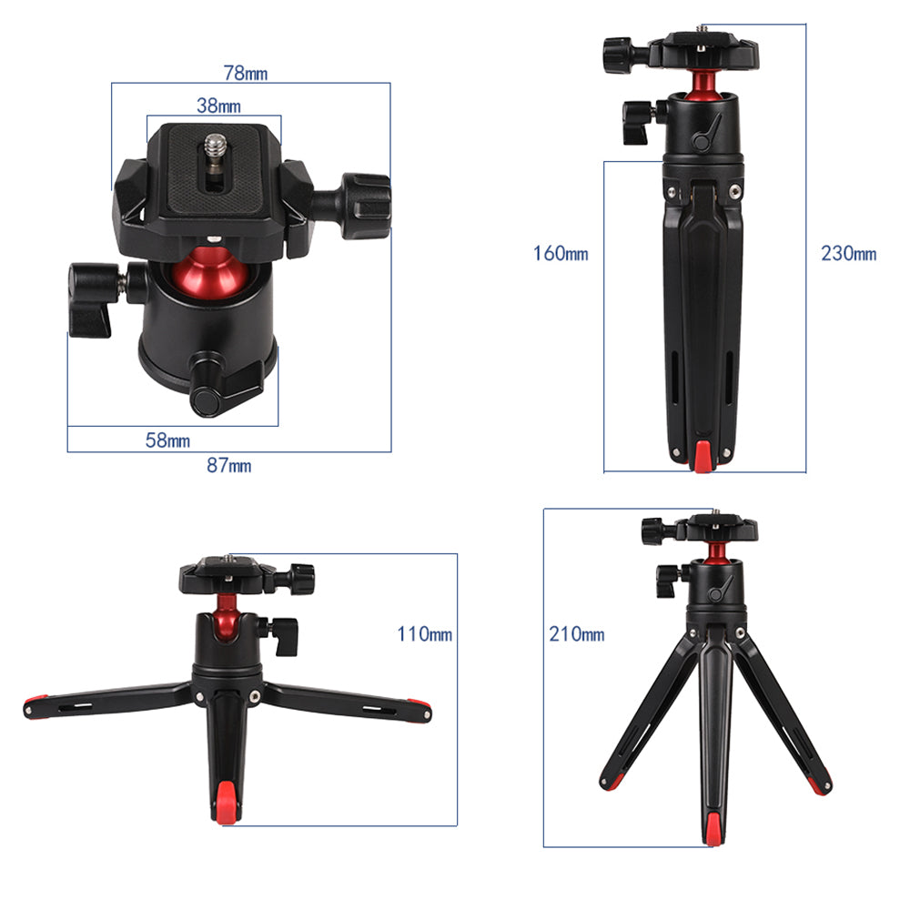A006 Mini Portable Aluminum Alloy SLR Camera Stand 3 / 8 to 1 / 4 Screw Gimbal Tripod