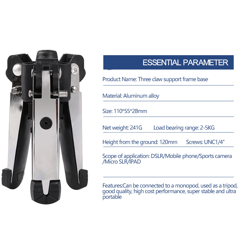 A036 Portable Aluminum Alloy DSLR Camera Phone Stand 1 / 4 Screw Foldable Desktop Support Tripod