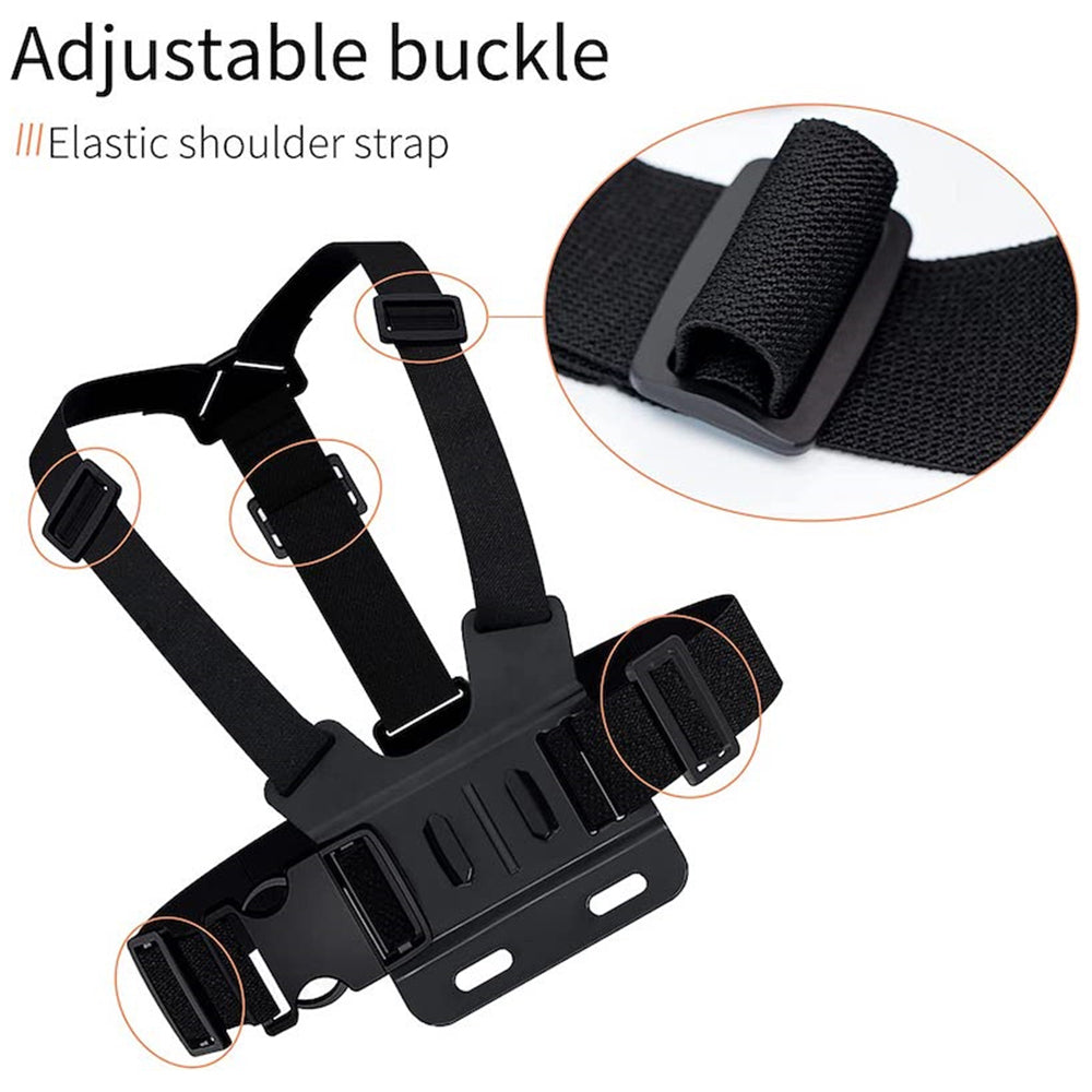 Chest Strap for GoPro Hero Action Camera 5-in-1 Chest Mount Harness Kit with Small Hole 1 / 4inch Converter, J-hook Base, Phone Clip