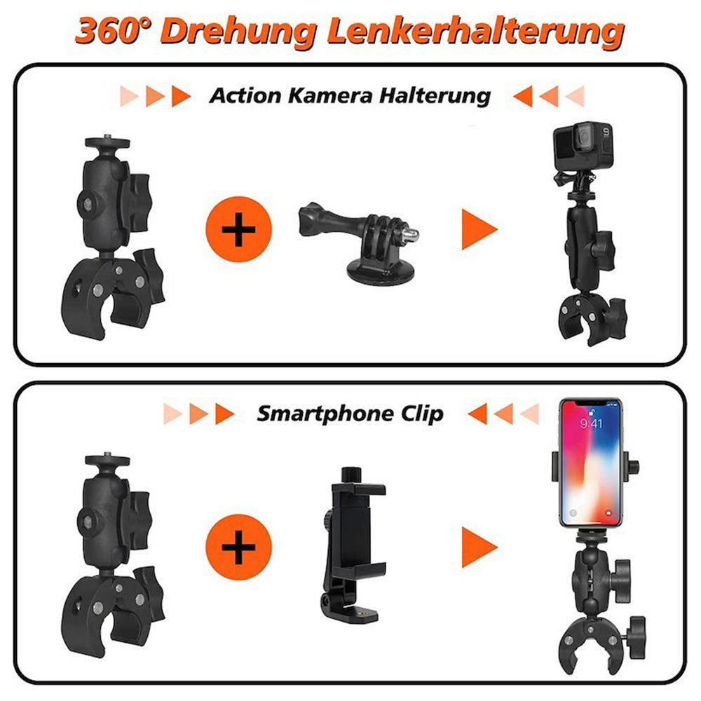 1403 6cm Camera Clamp Mount Multi-Function Monitor Holder 360-Degree Ball Head with 1 / 4inch Adapter for DSLR Camera, Phone Clip