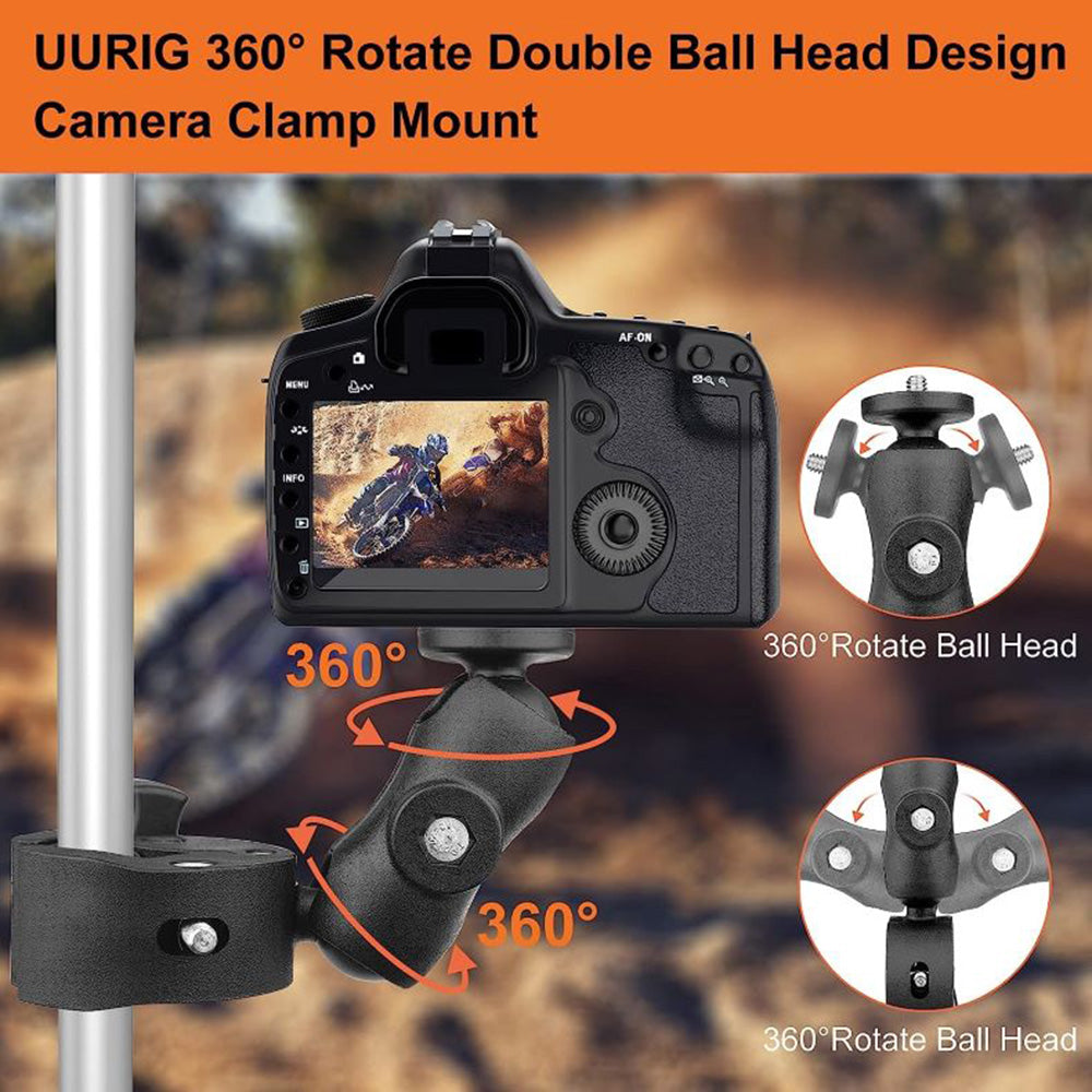 1403 6cm Camera Clamp Mount Multi-Function Monitor Holder 360-Degree Ball Head with 1 / 4inch Adapter for DSLR Camera, Phone Clip