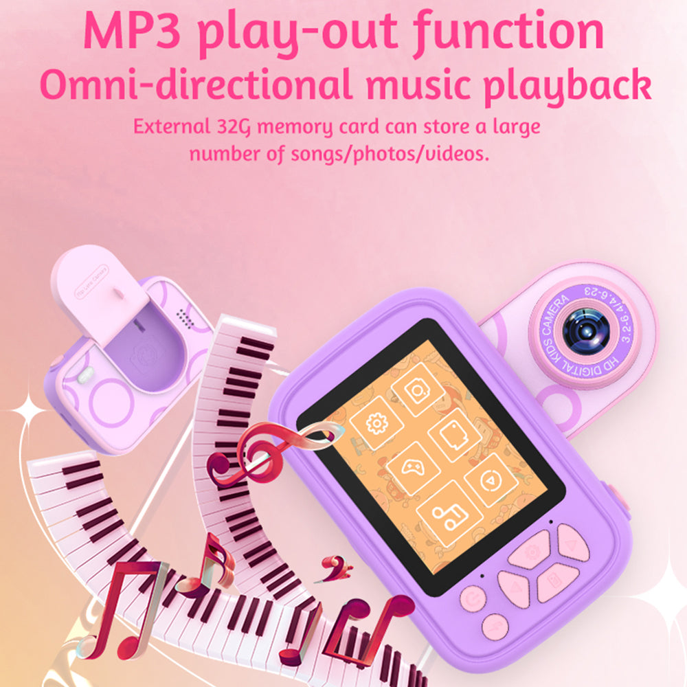 H19 2.4 inch Screen Children Camera 180-Degree Flip Camera Len with Tripod, Support 32G Memory Card - Pink