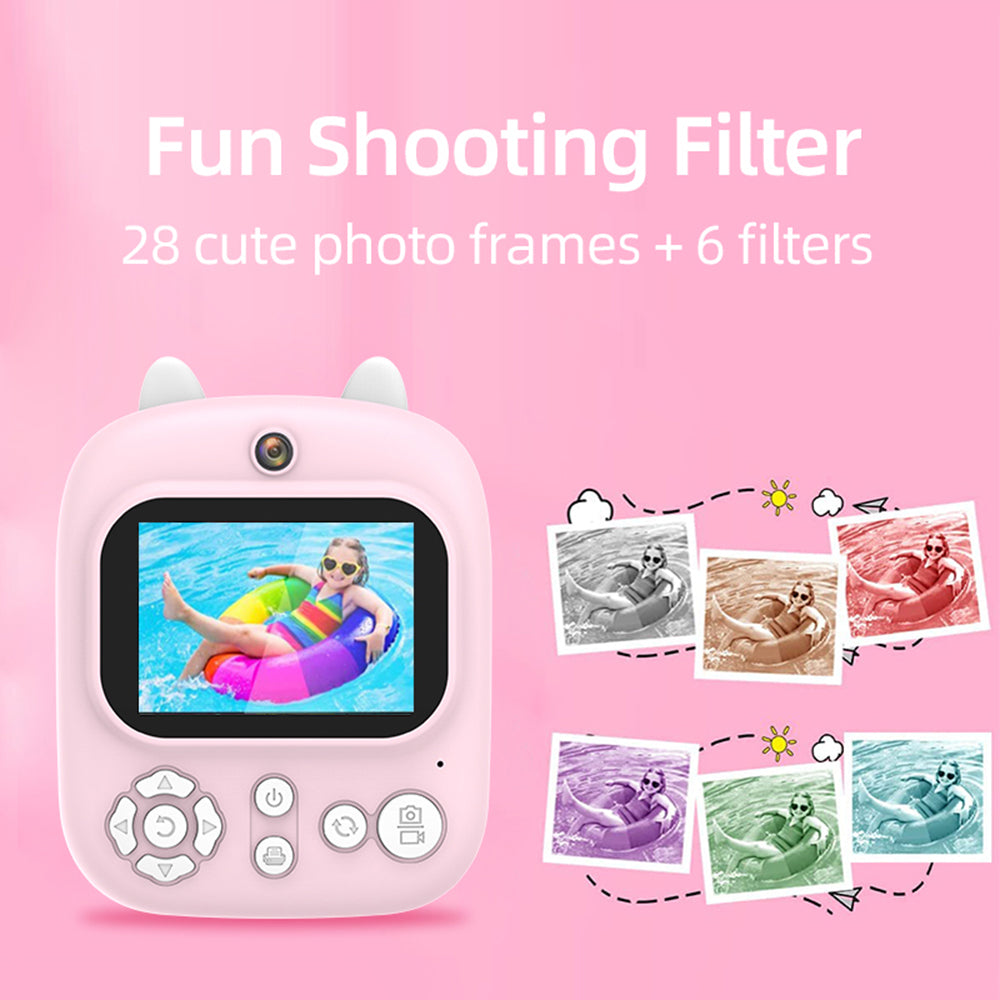 P2 2.4-inch HD Dual-Lens Camera Photo / Video Instant Camera Multifunction Children Printer Camera (with 32G Memory Card + Card Reader) - Purple