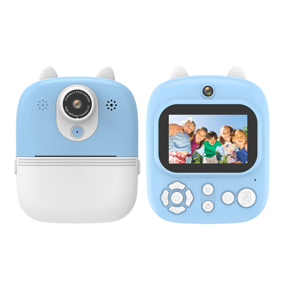 P2 2.4-inch IPS Screen Children Camera Thermal Printer Camera WiFi Printing Camera Support TF Card Storage - Blue