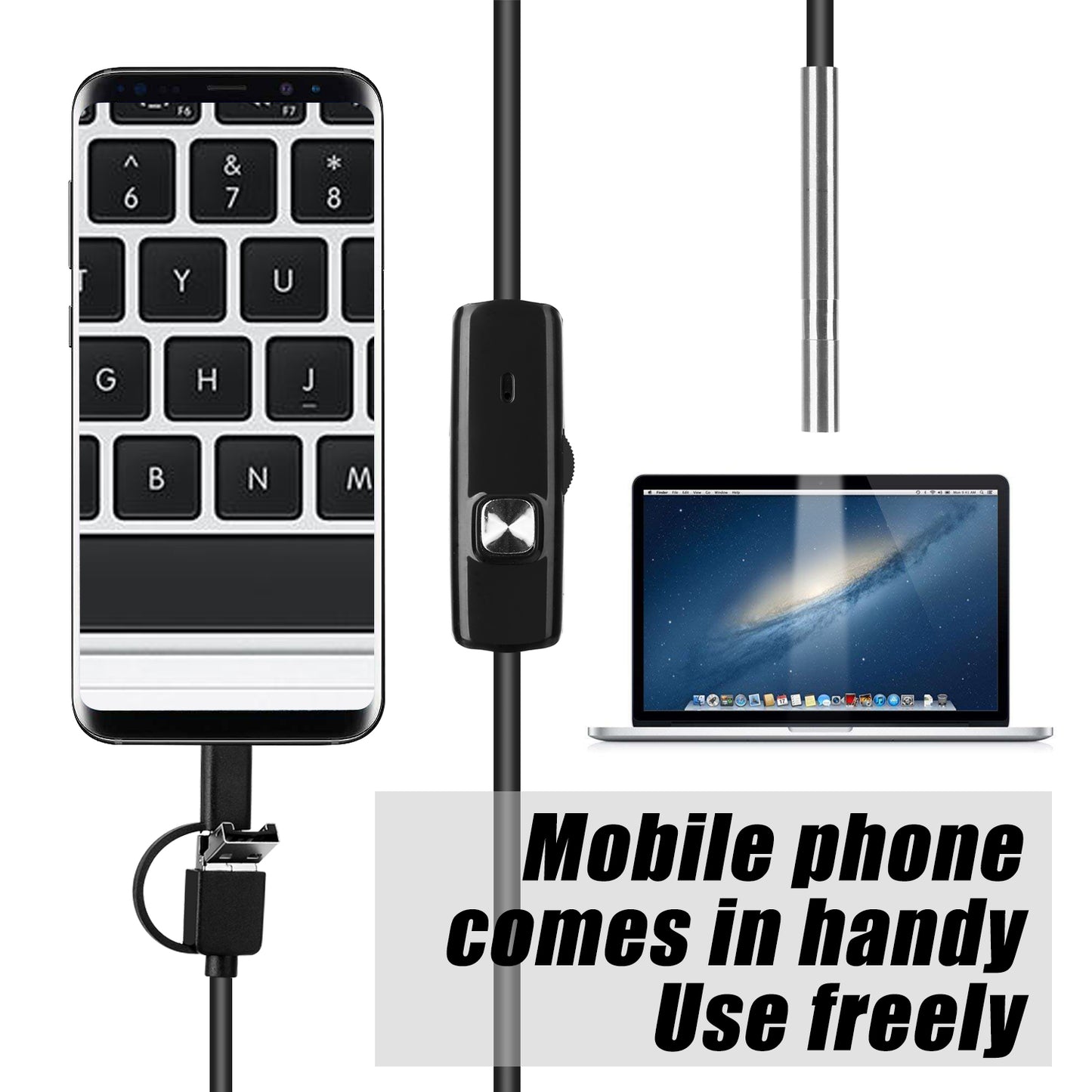 AN100 3-in-1 Endoscope Inspection Camera 3.9mm Snake Camera with 2M Semi-Rigid Cable