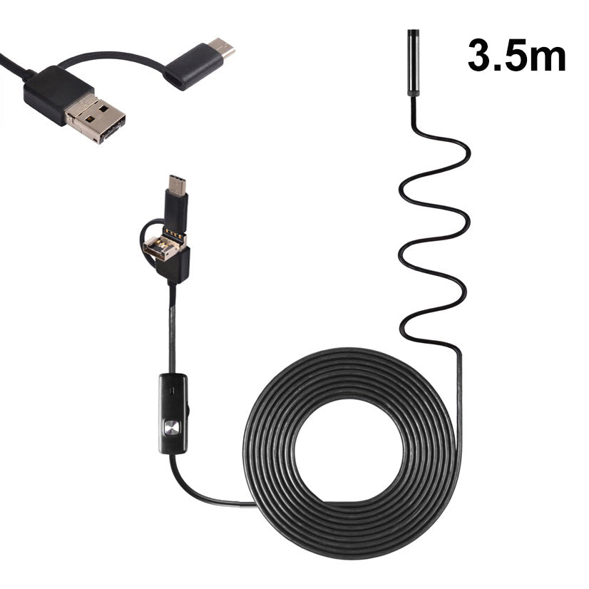 AN100 3-in-1 Endoscope Inspection Camera 8mm Snake Camera with 3.5M Semi-Rigid Cable