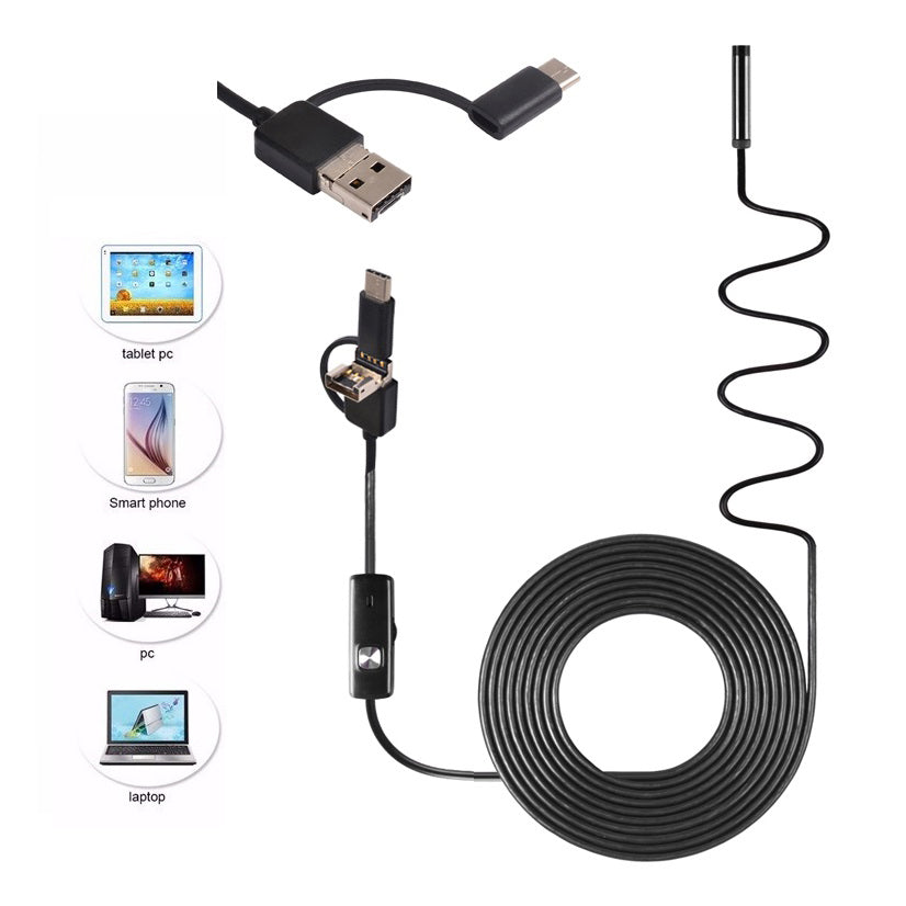 AN100 3-in-1 Endoscope Inspection Camera 8mm Snake Camera with 1M Semi-Rigid Cable