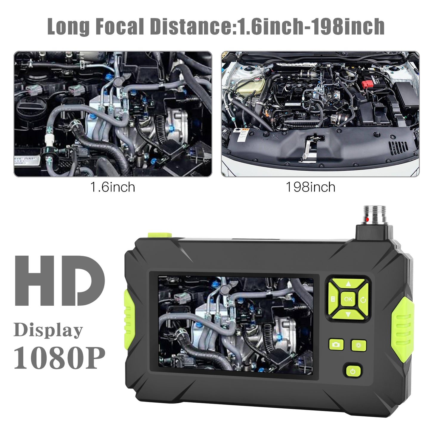 P30 5.5MM Inspection Camera Industrial Endoscope 4.3-inch Display Screen with 2M Semi-Rigid Cable - Green
