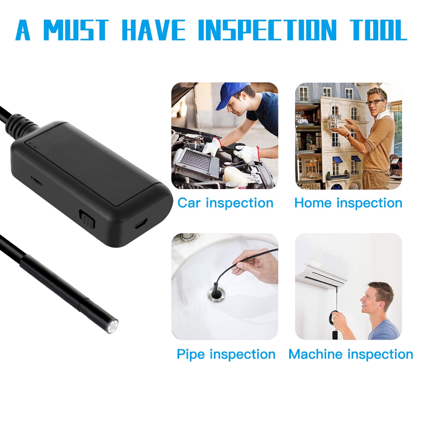 F220 5.5mm Industrial Endoscope WiFi Borescope Inspection Camera with 2M Semi-Rigid Cable