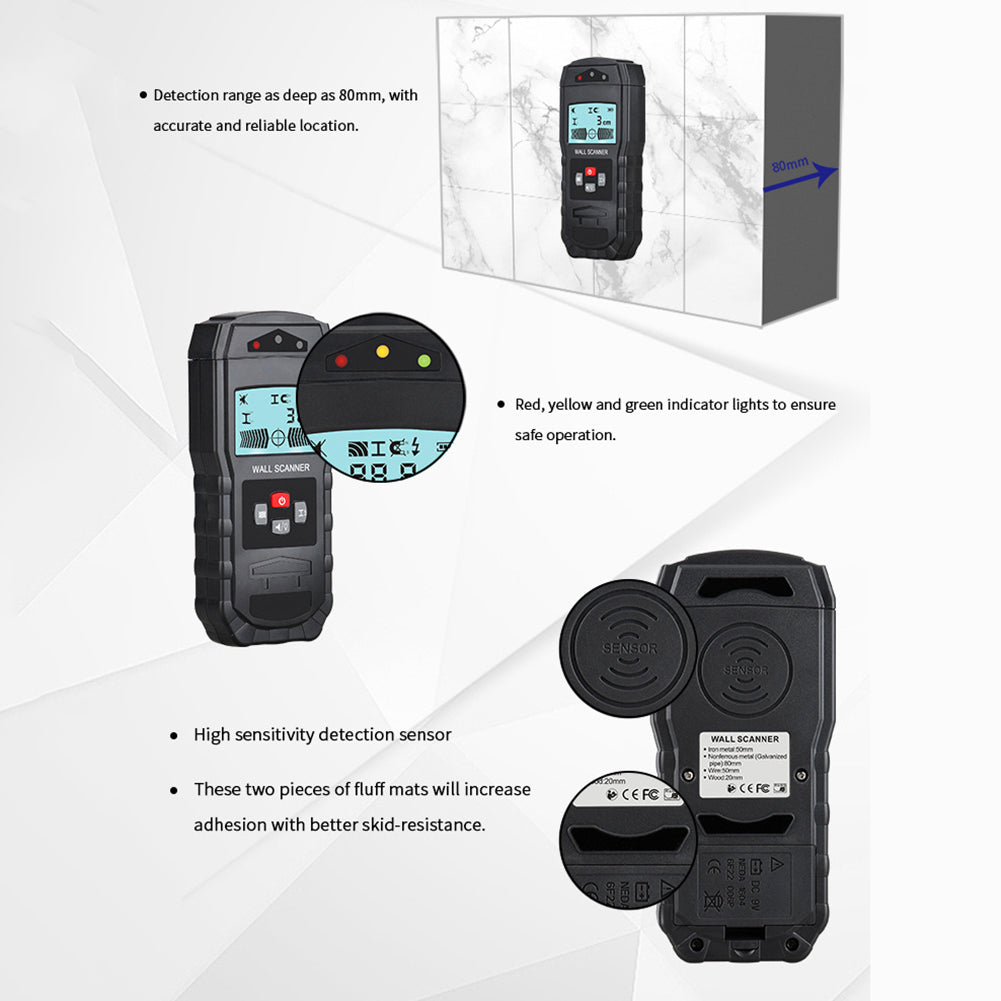 WT55 Digital Wall Scanner Handheld Multifunction Wall Detector Iron Metal Wood Wire Galvanized Pipe Finder