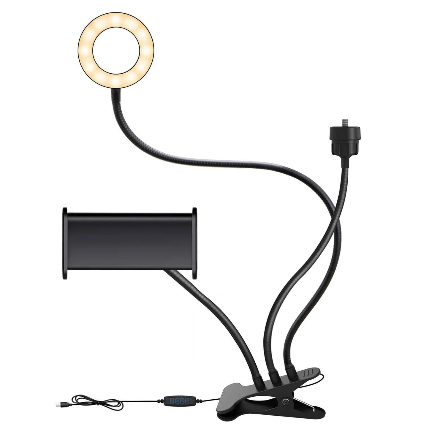 3-in-1 3.5inch Selfie Ring Light+Phone Holder+Webcam Stand with Flexible Gooseneck Arm for Video Conference YouTube Live Streaming Online Meeting Vlogging