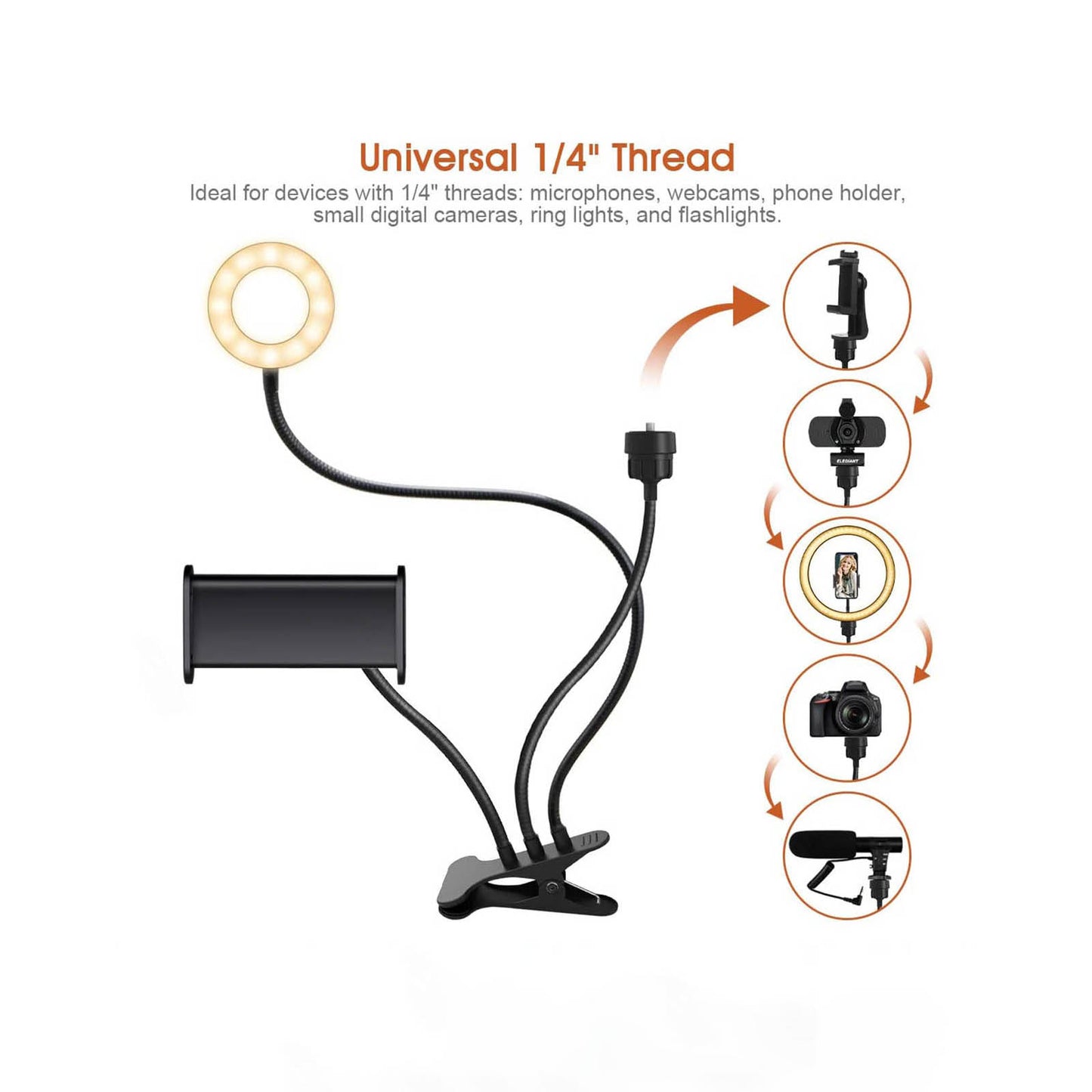 3-in-1 3.5inch Selfie Ring Light+Phone Holder+Webcam Stand with Flexible Gooseneck Arm for Video Conference YouTube Live Streaming Online Meeting Vlogging