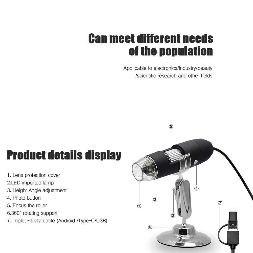 1000X 8LED USB Digital Microscope Endoscope Camera Inspection for Mobile Phone Repairing Hair Skin