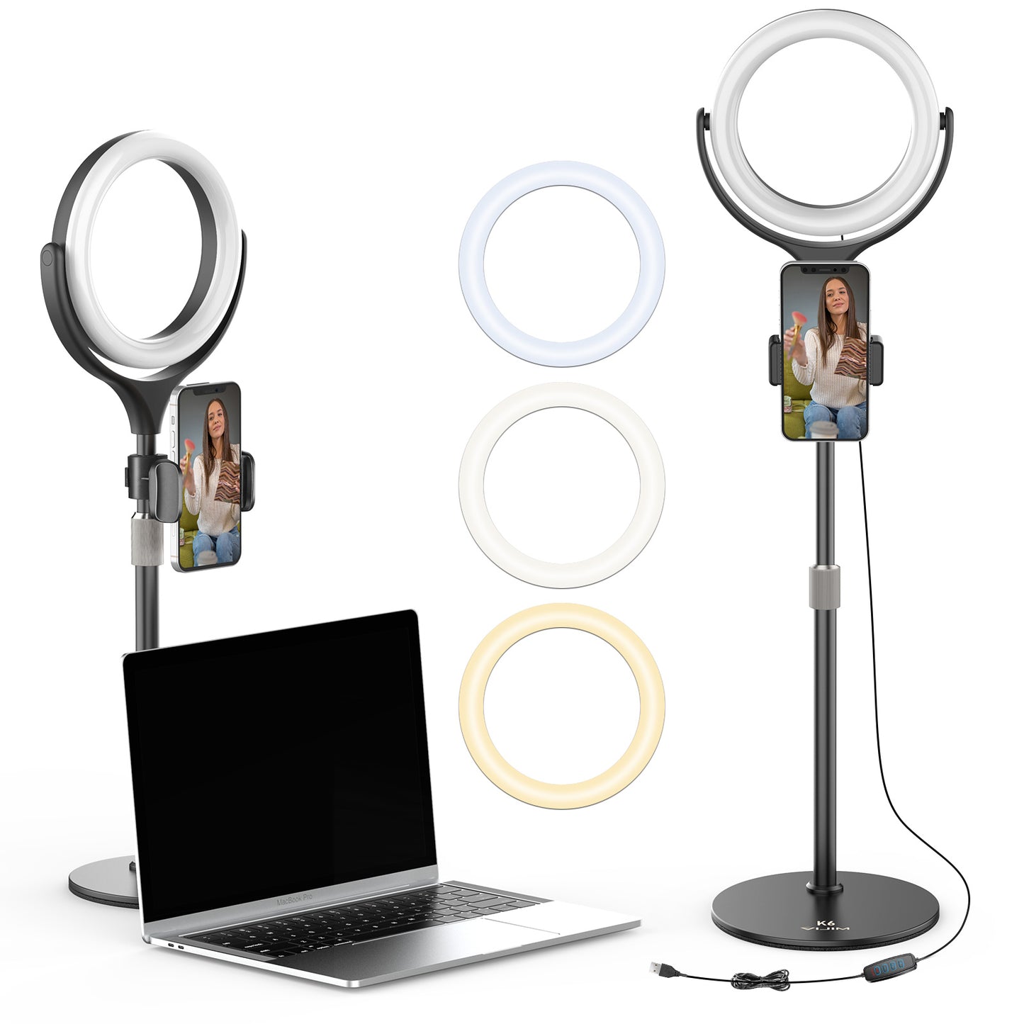 VIJIM K6 Ring Light with Adjustable Stand and Phone Holder