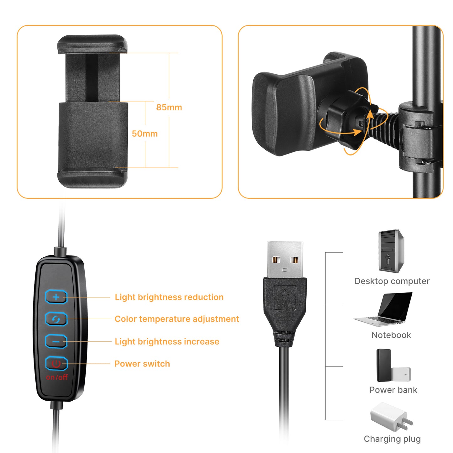 VIJIM K6 Ring Light with Adjustable Stand and Phone Holder