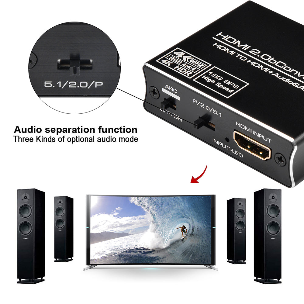 NK-331M 4K HDMI to HDMI Audio Extractor Splitter Optical Toslink SPDIF + RCA L/R Stereo Converter Adapter with 3.5mm Output