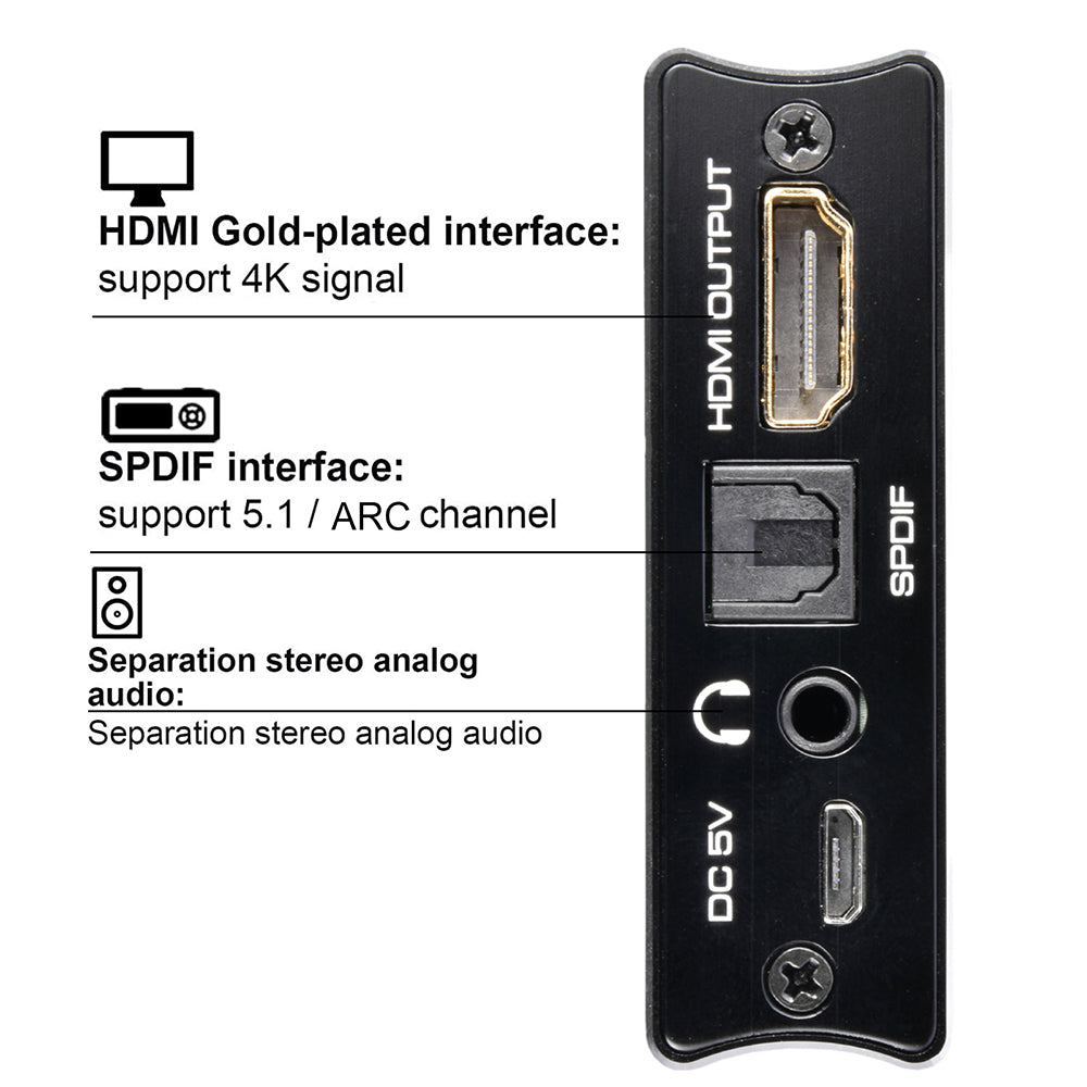 NK-331M 4K HDMI to HDMI Audio Extractor Splitter Optical Toslink SPDIF + RCA L/R Stereo Converter Adapter with 3.5mm Output