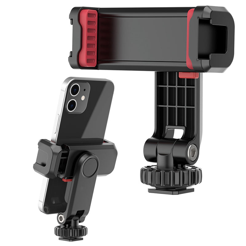 Uniqkart ST-06S Portable 360 Degrees Rotating Phone Holder Clip with Dual Cold Shoe Mount for Live Streaming Video Recording