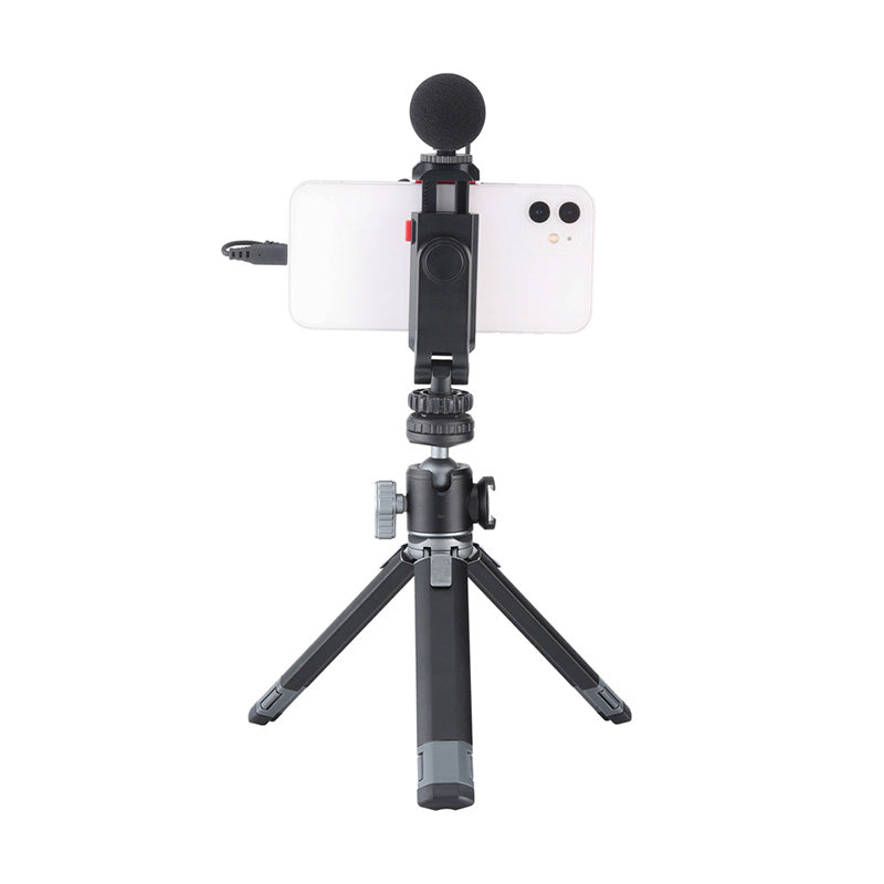 Uniqkart ST-06S Portable 360 Degrees Rotating Phone Holder Clip with Dual Cold Shoe Mount for Live Streaming Video Recording