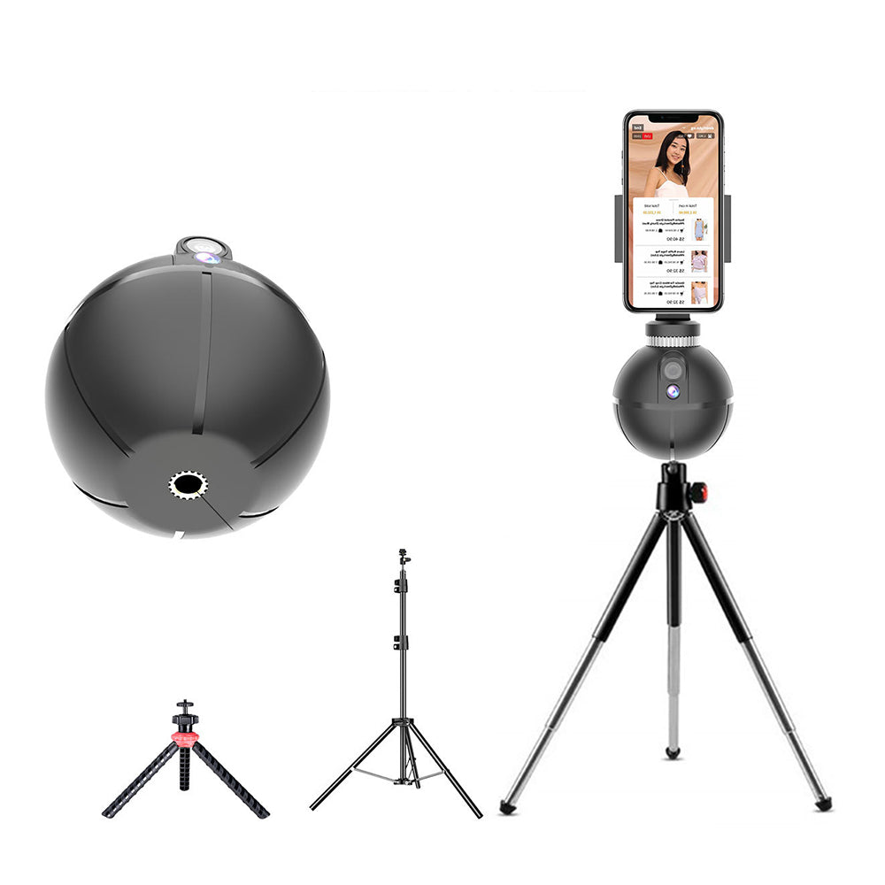 YT-10 Smart Auto Tracking Phone Stand Holder Spherical Shaped 360-degree Rotation AI Face Motion Tracking Phone Mount for Selfies Vlog Shooting Live Streaming