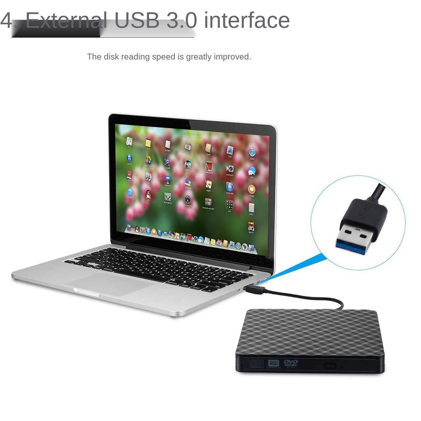 USB 3.0 External DVD Drive RW Drive/DVD Player for Laptop Desktop PC CD ROM Burner (CE Certificate) - White