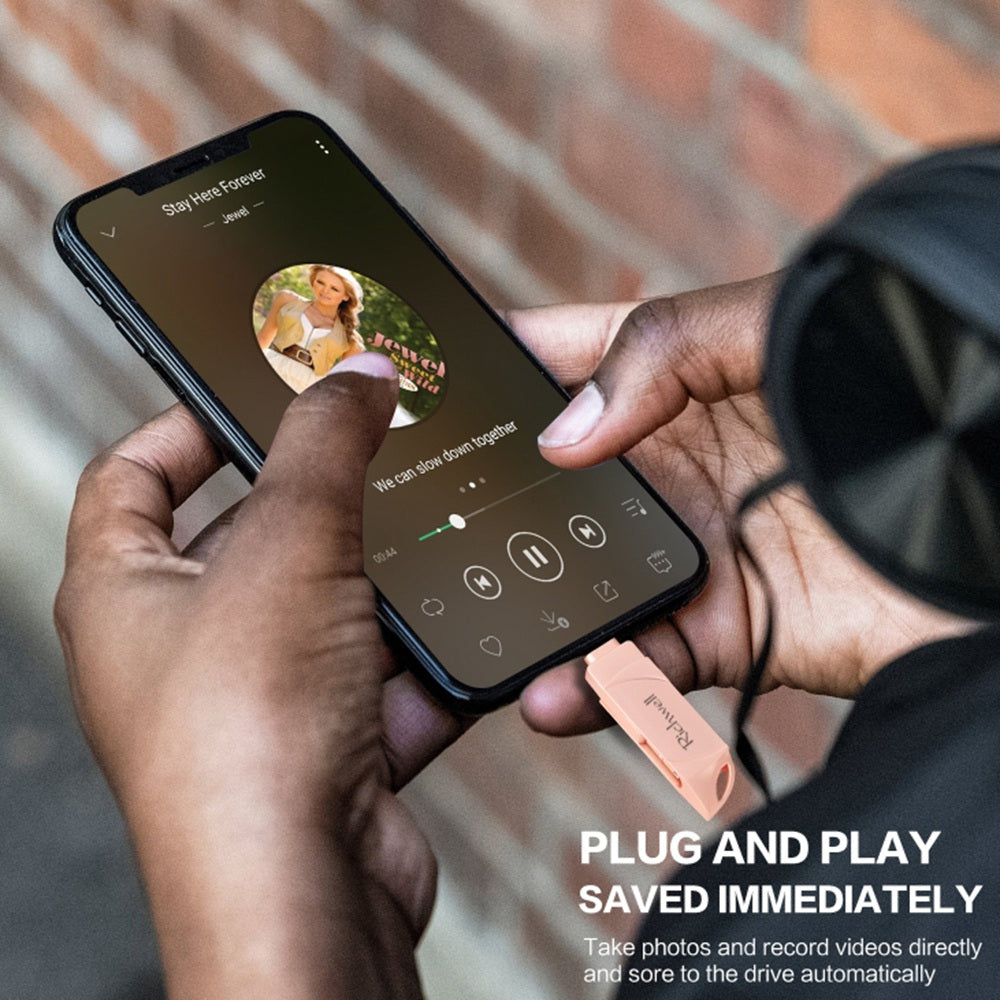 Uniqkart DN-PG31 128GB External Storage Memory Stick Flash Drive 3 in 1 Lightning/Micro/USB Swivel U Disk - Pink