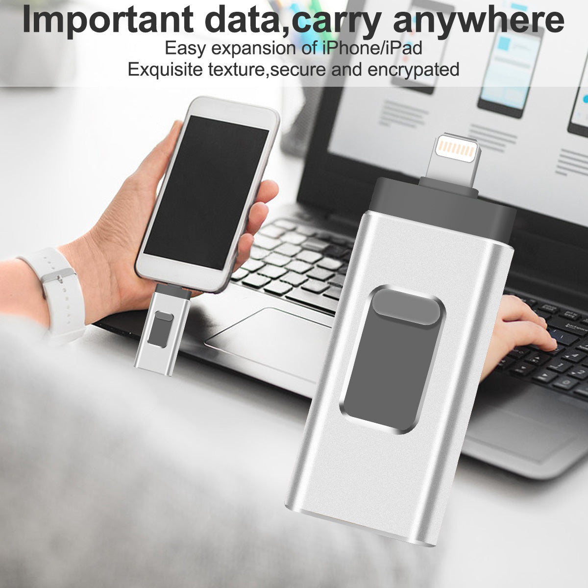 Uniqkart R-01B 64GB Driver Free USB 3.0 Flash Drive USB Memory Stick Thumb Drive Photo Stick for iPhone Android PC - Silver