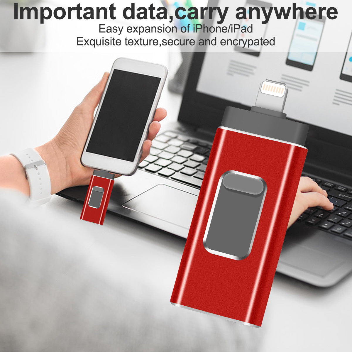 Uniqkart R-01B 64GB Driver Free USB 3.0 Flash Drive USB Memory Stick Thumb Drive Photo Stick for iPhone Android PC - Red